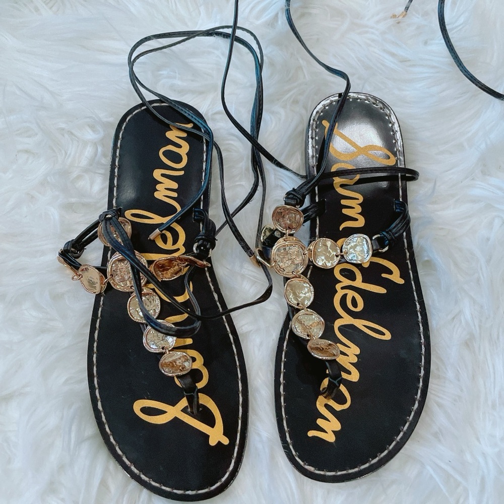 Sam Edelman Black and Gold Coin Sandals